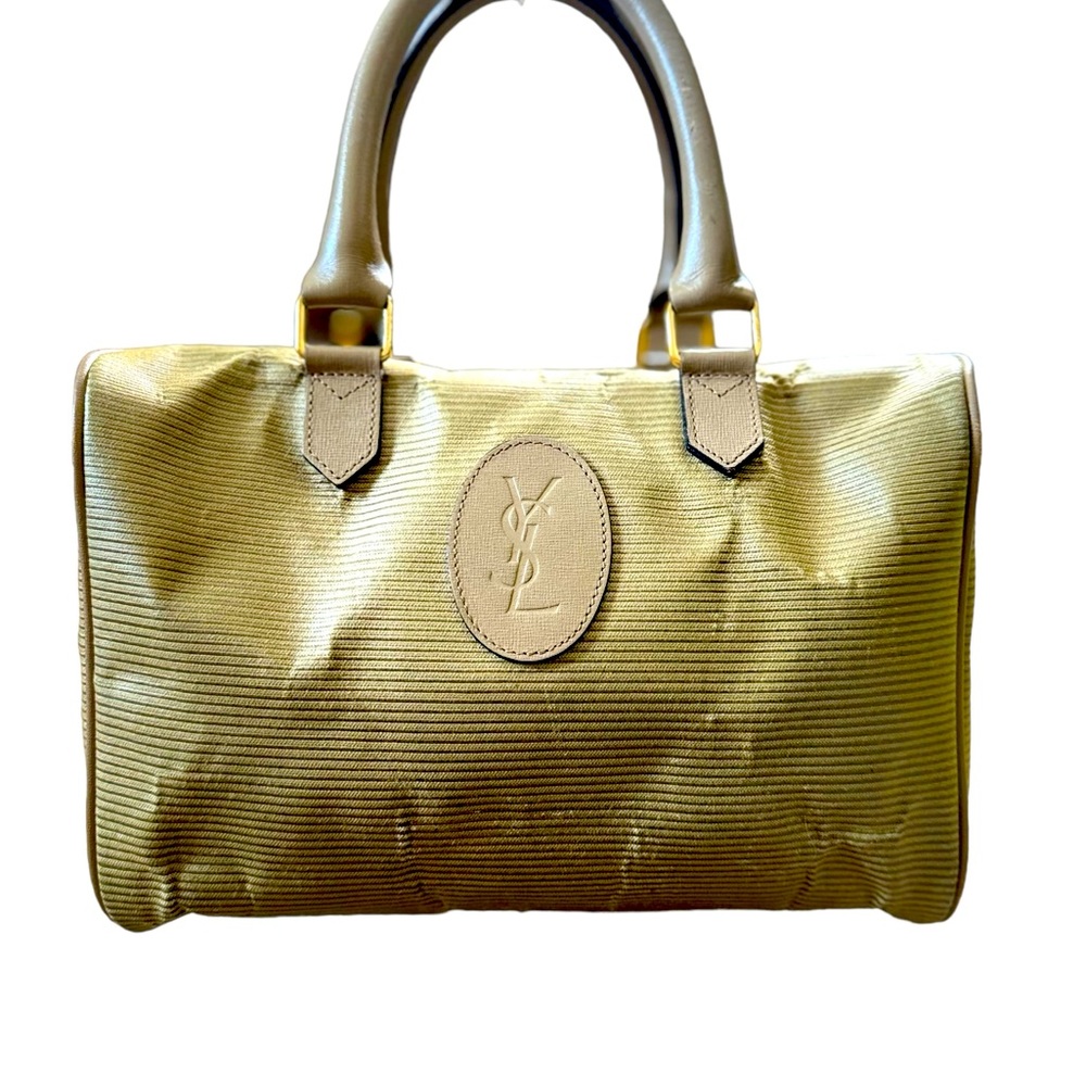 YSL Leather and Fabric Duffel Bag! Vintage Green/Taupe
